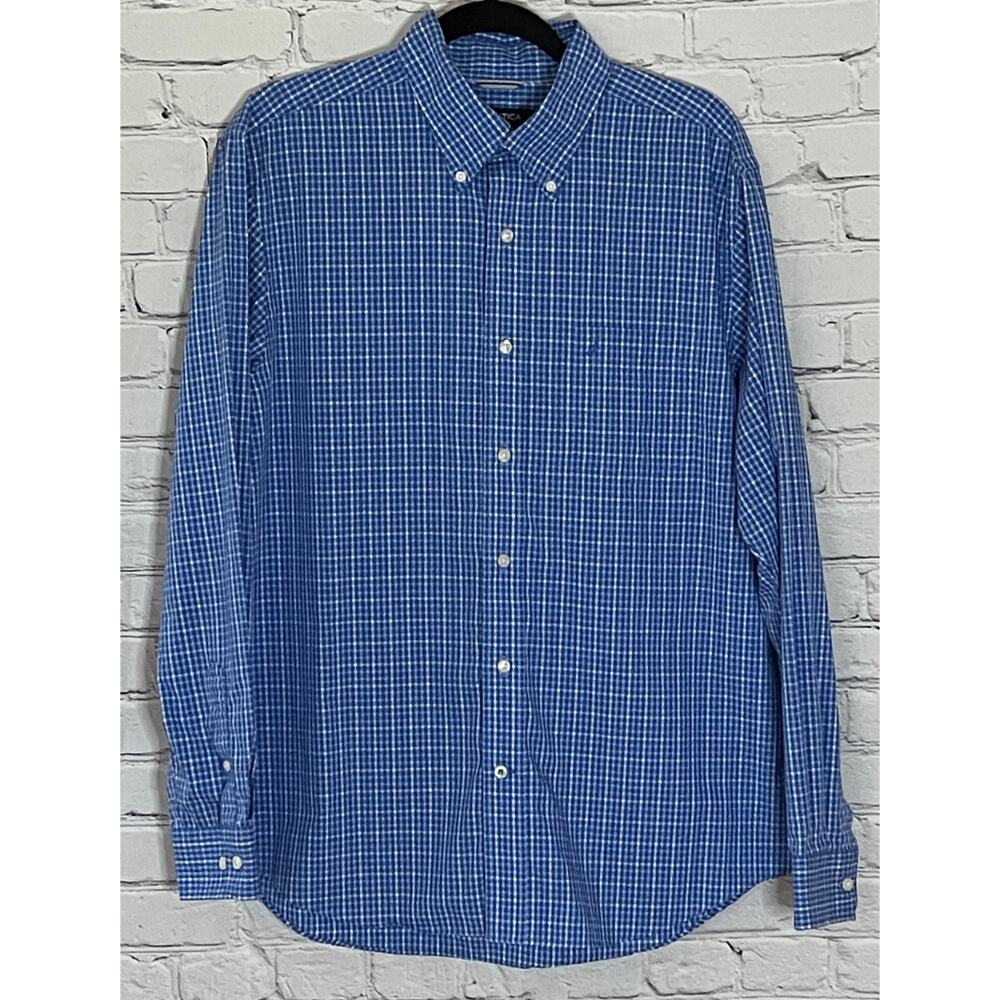 Nautica Men’s Blue Checkered Dress Shirt (Size L)